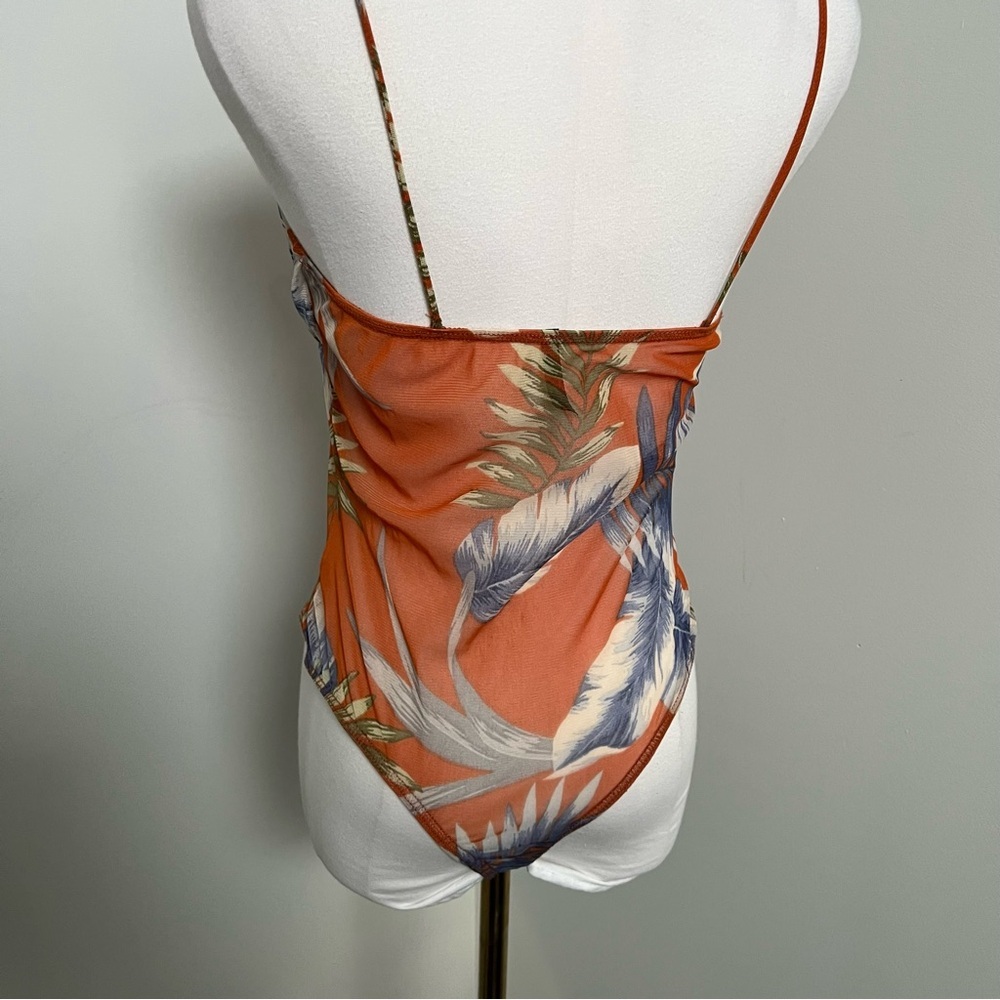 Vintage Y2K Shelley Sheer Tropical Bodysuit Mesh Camisole Top M/L - Picture 4 of 5